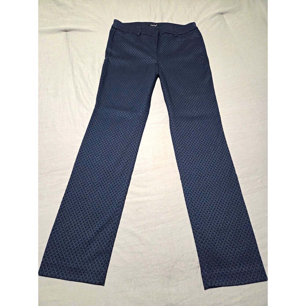 Roz & Ali Womens Dress Pants Size 8 Navy Blue Geometric Jacquard Pattern Trouser